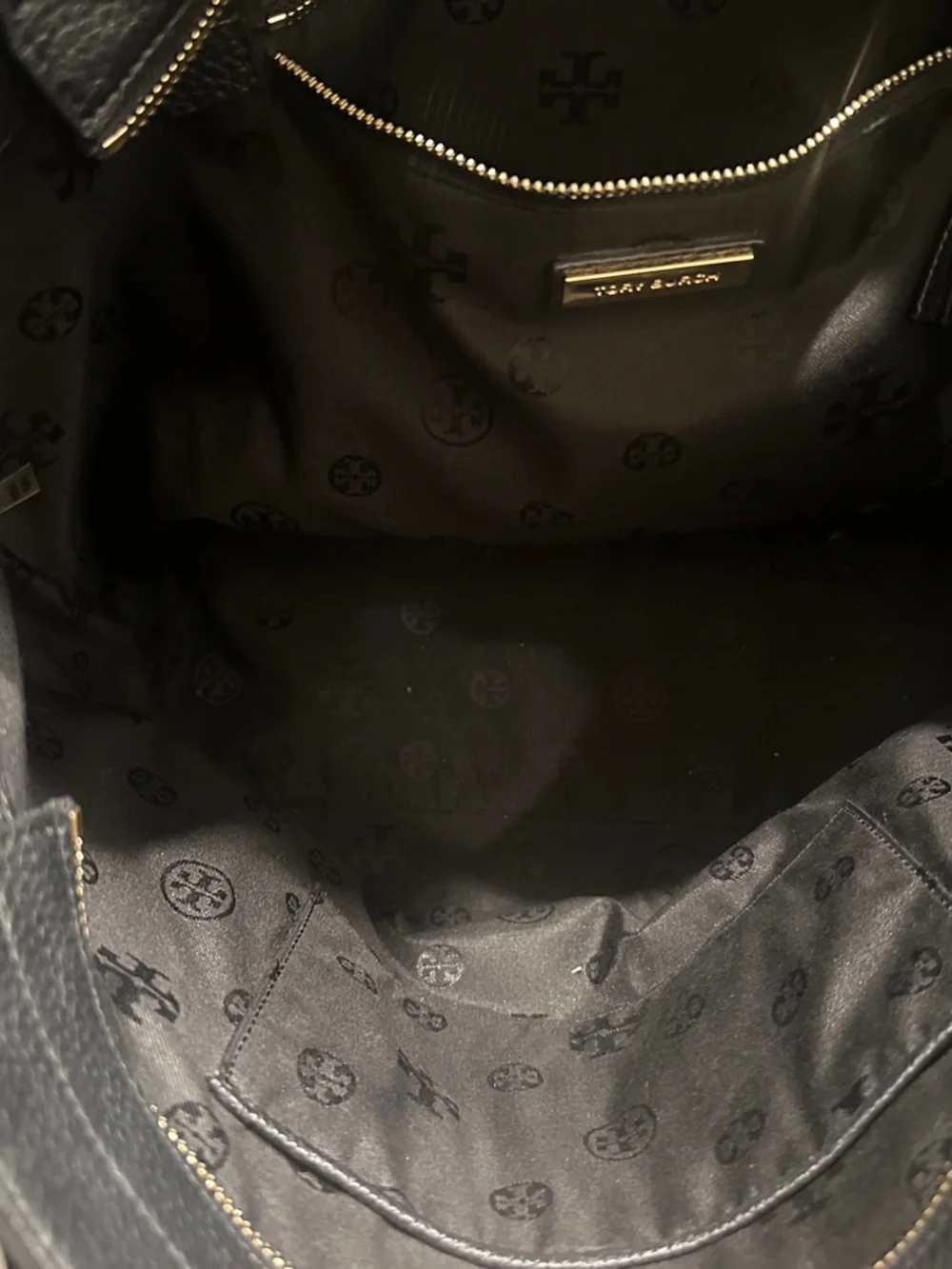 Tory Burch Black Pebbled Leather Tote with Tassel Charm